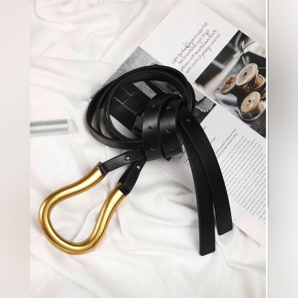 NEW! O/S BEIGE/TAN Horse-bit  Strappy Belt with Gold Loop Accent main image 4